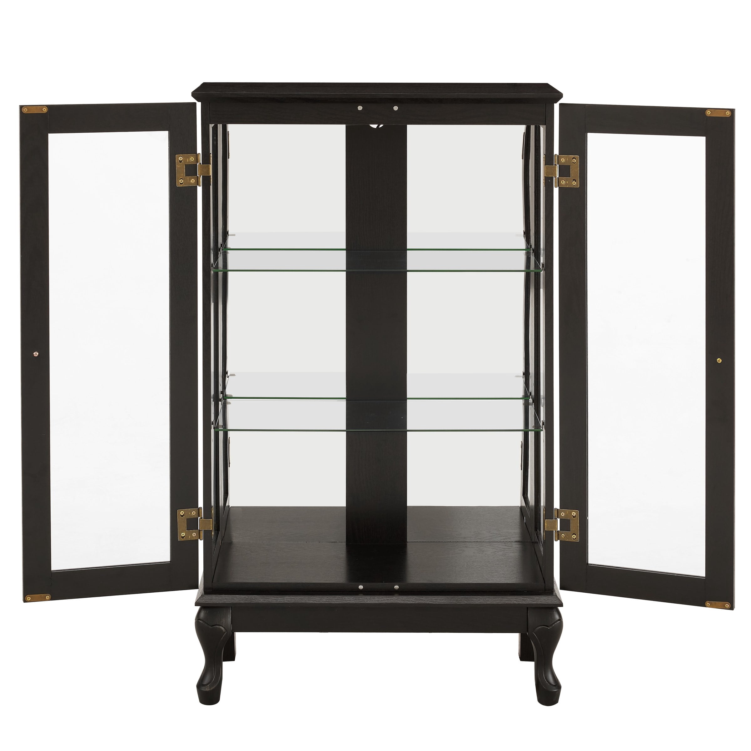 Curio Cabinet with Tempered Glass Doors, Lighted Display Cabinet with Mirrored Back Panel & Adjustable Shelves, Black