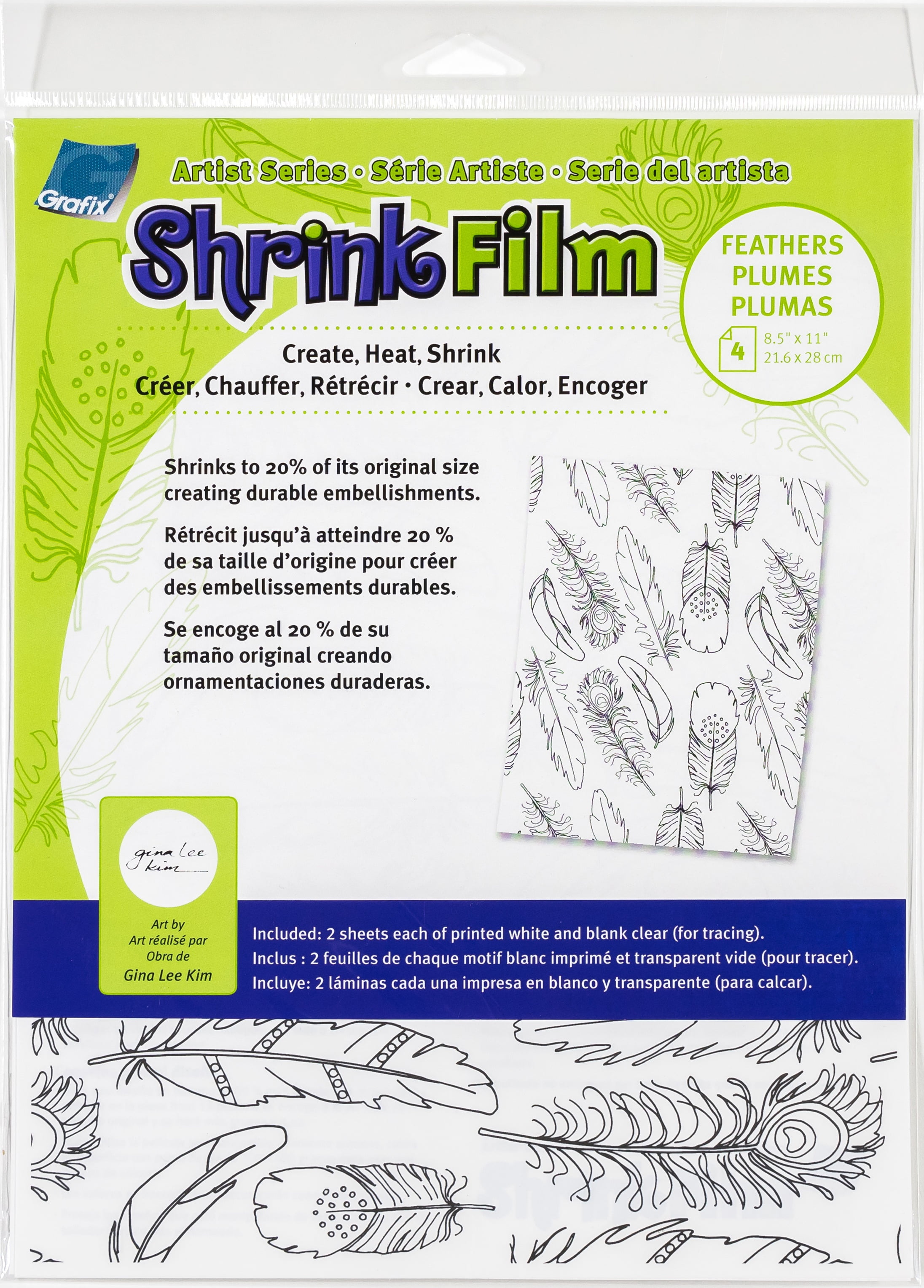 Artist Series Printed & Clear Shrink Film 8.5"X11" 4/PkgFeathers