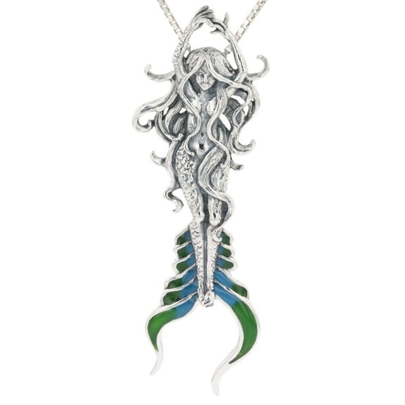 Jewelry Trends Sterling Silver Beautiful Atlantis Mermaid Pendant on 18 Inch Box Chain Necklace
