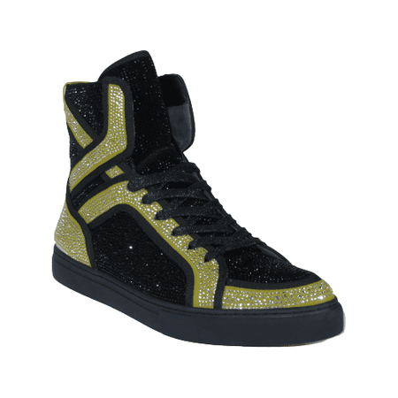 

Men High Top Shoes By FIESSO AURELIO GARCIA Fancy Rhine stones 2402 Black Gold