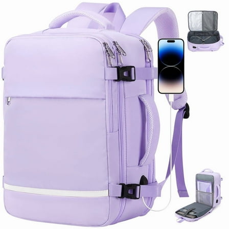 XJ-HOME Travel Backpack for Adults - Airline-Approved Carry-On, Waterproof College Backpack, Sports Luggage, Personal Item Suitcase, Business and Hiking Casual Bag, Fits 15.6" Laptop (Purple)