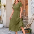 thumbnail image 6 of felwors Womens Summer 2025 Casual Midi Maxi Dresses Lightweight Short Sleeve V Neck Elastic Waist Boho Beach Dress Pockets AG, XXL, 6 of 9