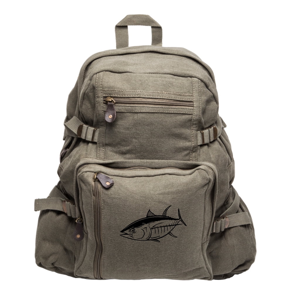 Big Tuna Fish Army Heavyweight Canvas Backpack Bag in Olive & Black ...
