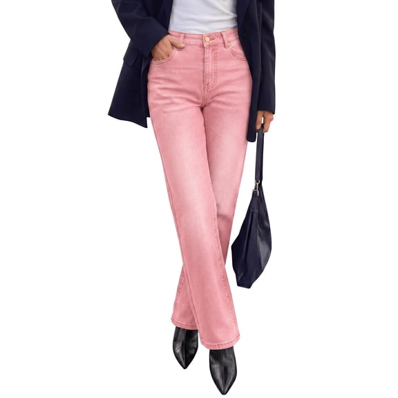 PRETTYGARDEN Womens Jeans Straight Leg Stretchy High Waist | Classic Rigid Structured Tummy Control Pants with Practical Pockets, Ideal for Business Office, Daily Casual, Back to School
