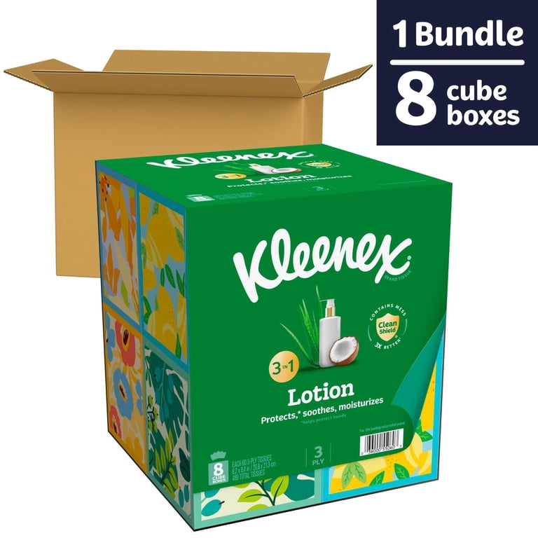 Kleenex Lotion Facial Tissues with Coconut Oil, 8 Cube Boxes, 60