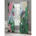thumbnail image 4 of Green Hummingbird Semi Sheer Window Curtains 84 Inches Long, Spring Summer Pink Flower Leaf Rod Pocket Voile Silky Chiffon Curtain Light Filtering Drapes for Living Room, Kitchen, 52"x84", 2 Panels, 4 of 9