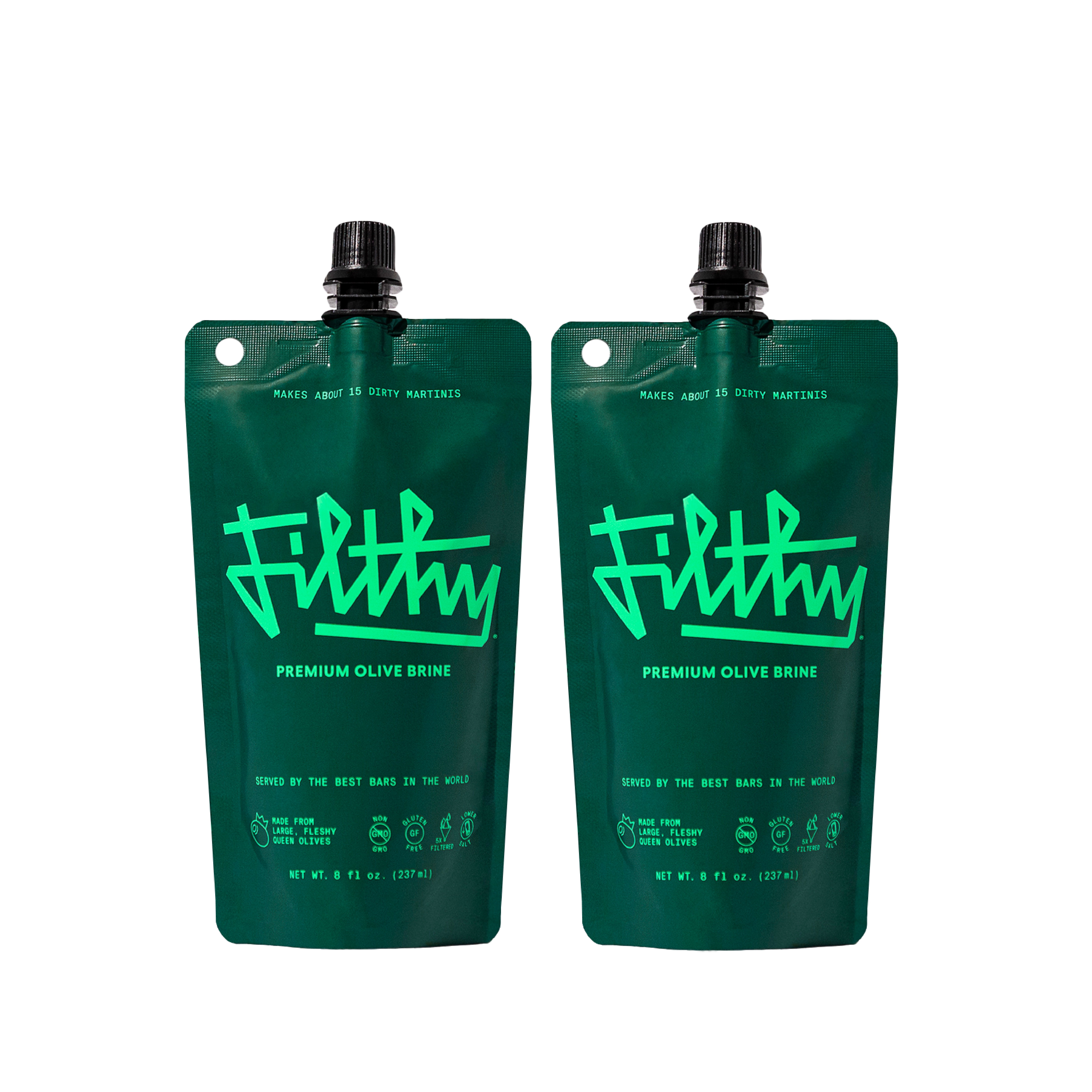 Filthy Olive Brine {remium Cocktail Mixer, 8oz Pouch (2-Pack)