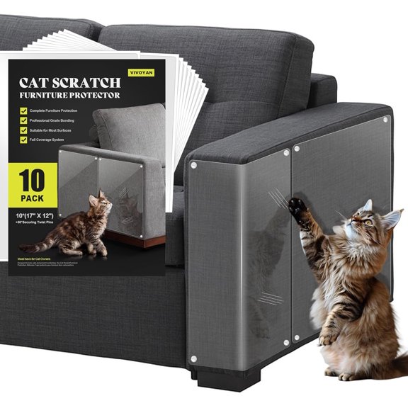 10Pack Cat Scratch Furniture Protector. Clear Couch Protector from Cat Claws - Anti-Scratch Guard for Sofa - Chairs & Doors. 12"x17" Large Transparent Adhesive Sheets - Easy to Apply & Residue