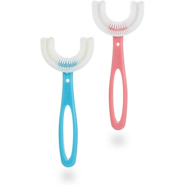 Cepillos de dientes manuales para niños de 6 a 12 años, cepillos de dientes de entrenamiento manual de limpieza oral de 360 ° fáciles de usar para niños (azul + rosa) (azul + rosa) BANYUO Electrónica