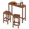 thumbnail image 4 of 45 inch Bar Table and Chairs Set, Acacia Wood Pub Table with 2 Stools, Rectangular Counter Height Table Set for Dining Room, Kitchen, Living Room, Teak Brown, 4 of 8