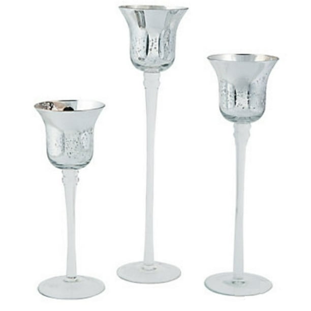 Tall Fluted Mercury Glass Votive Candle Holder Set (3-Pc ...