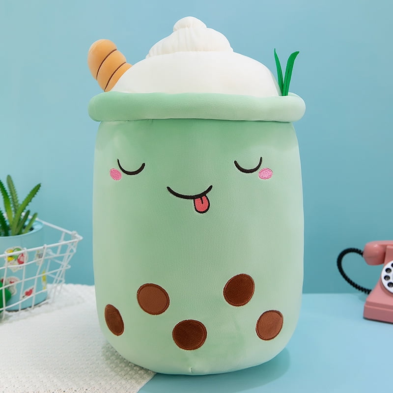 Kawaii Bubble Tea Cup Stuffed Animal Face Boba Soft Pillow Fruit Drink  Apple Pink Strawberry Milk Tea Kids Gift,25CM 