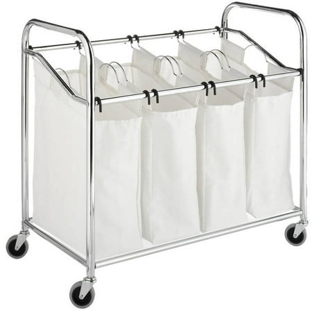 Chrome and Canvas 4-Section Laundry Sorter
