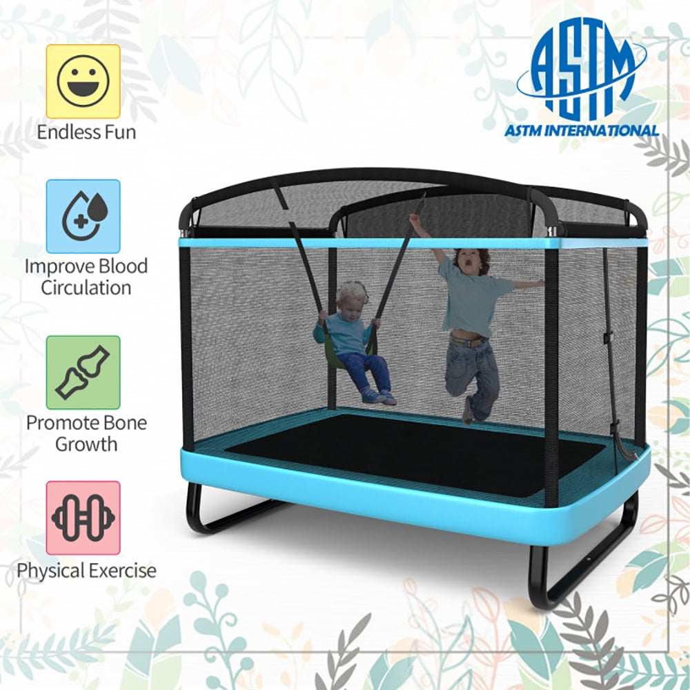 Aimee Lii 6 Feet Kids Entertaining Trampoline with Swing Safety Fence, Outdoor Kids Trampoline, Blue Aimee Lii 6 Feet Kids Entertaining Trampoline with Swing Safety Fence, Outdoor Kids Trampoline, Blue