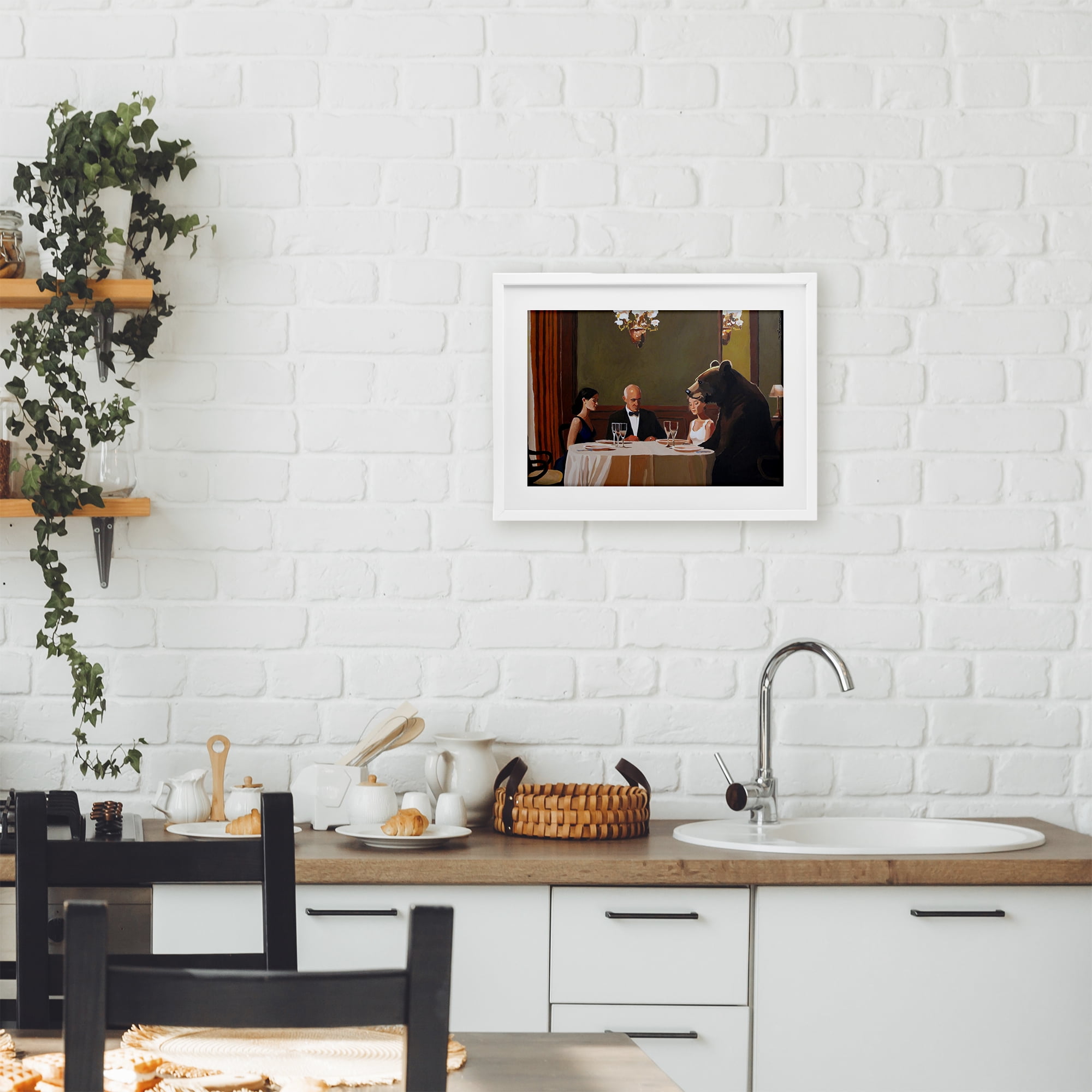 Dinner Guests & Steve White Framed Print Under Glass, design by Keith Thomson
