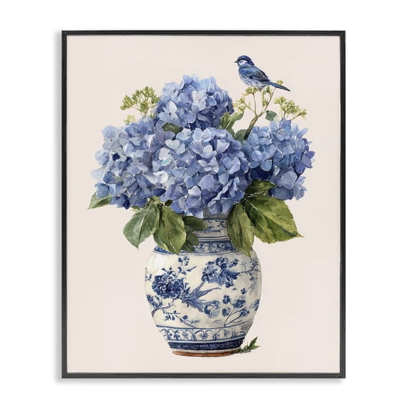 Stupell Industries Traditional Songbird Perched on Hydrangeas Black Framed Giclee Art, 11 x 14, by Imagine It Images