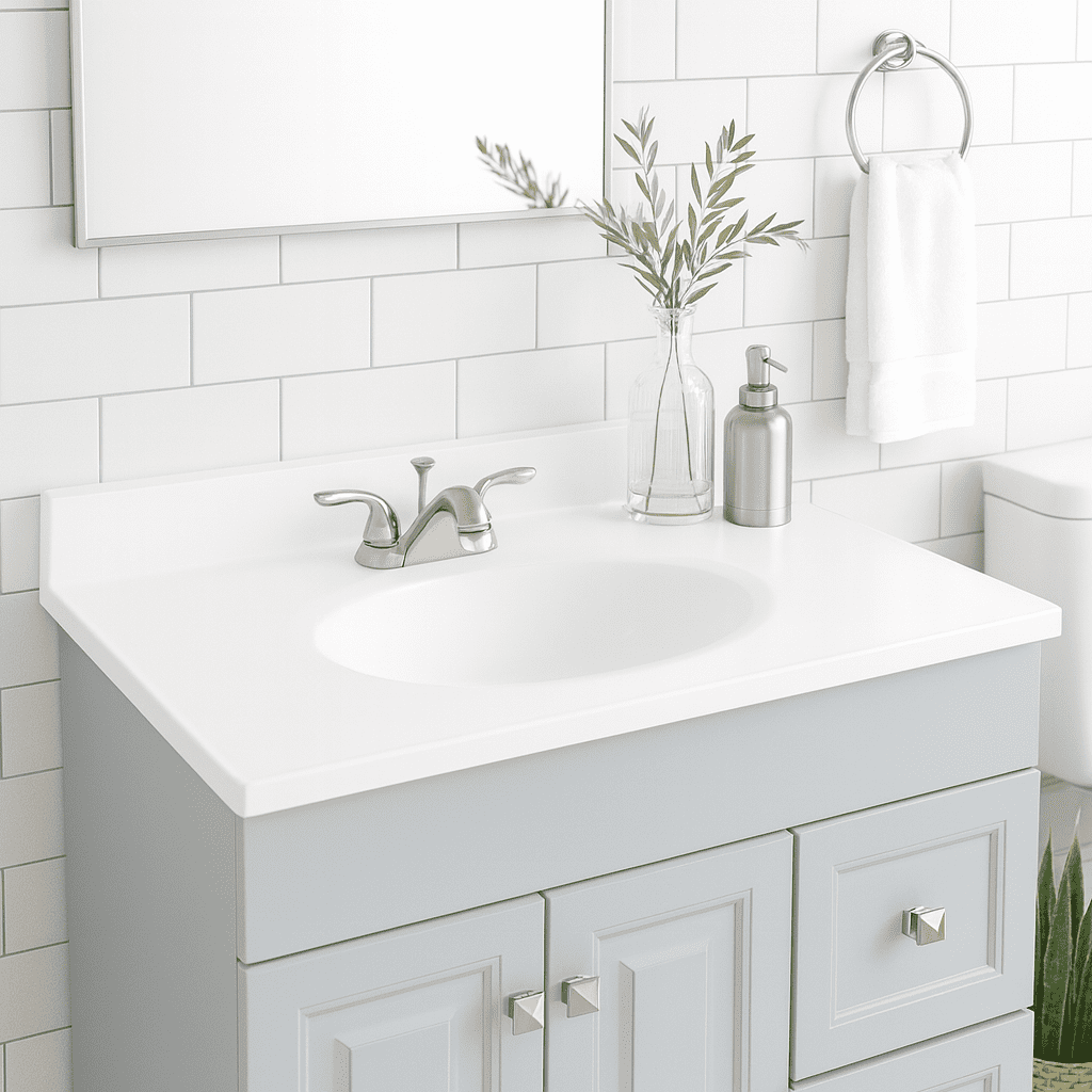 Design House Cultured Marble 37" x 19" Single Bowl Vanity Top with Backsplash and Centerset Mount, White