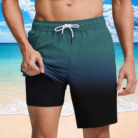 Simua Men's Gradient Swim Trunks | With Compression Liner & Drawstring Waist Beach Shorts