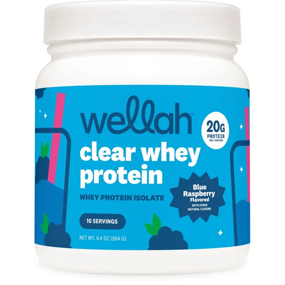 Wellah Clear Whey Protein Powder (Blue Raspberry) 10 Servings | Whey Protein Isolate, 20g of Protein Per Serving