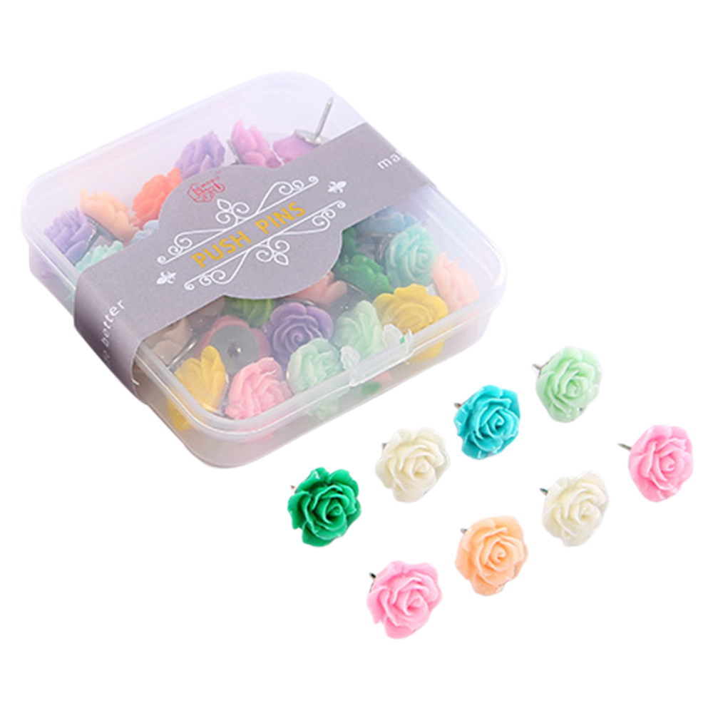 30pcs Flower Shape Decorative Push Pins with Case Press Smoothly Hold Firmly for Cork Board