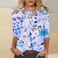 thumbnail image 2 of CYMMPU Tunic Tops 3/4 Sleeve Blouses for Women Dressy Casual Round Neck Summer Trendy Shirts Floral Printed Loose Fit Spring Tops Lightweight Basic Tees M, 2 of 5
