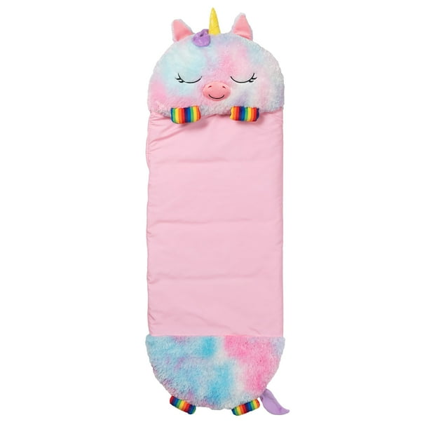 Happy Nappers: Pillow & Sleepy Sack: Large - Rainbow Unicorn - 66 x 30",  2-In-1: Plush Animal Opens Into Sleeping Bag, Soft Play Character, Kids 7+