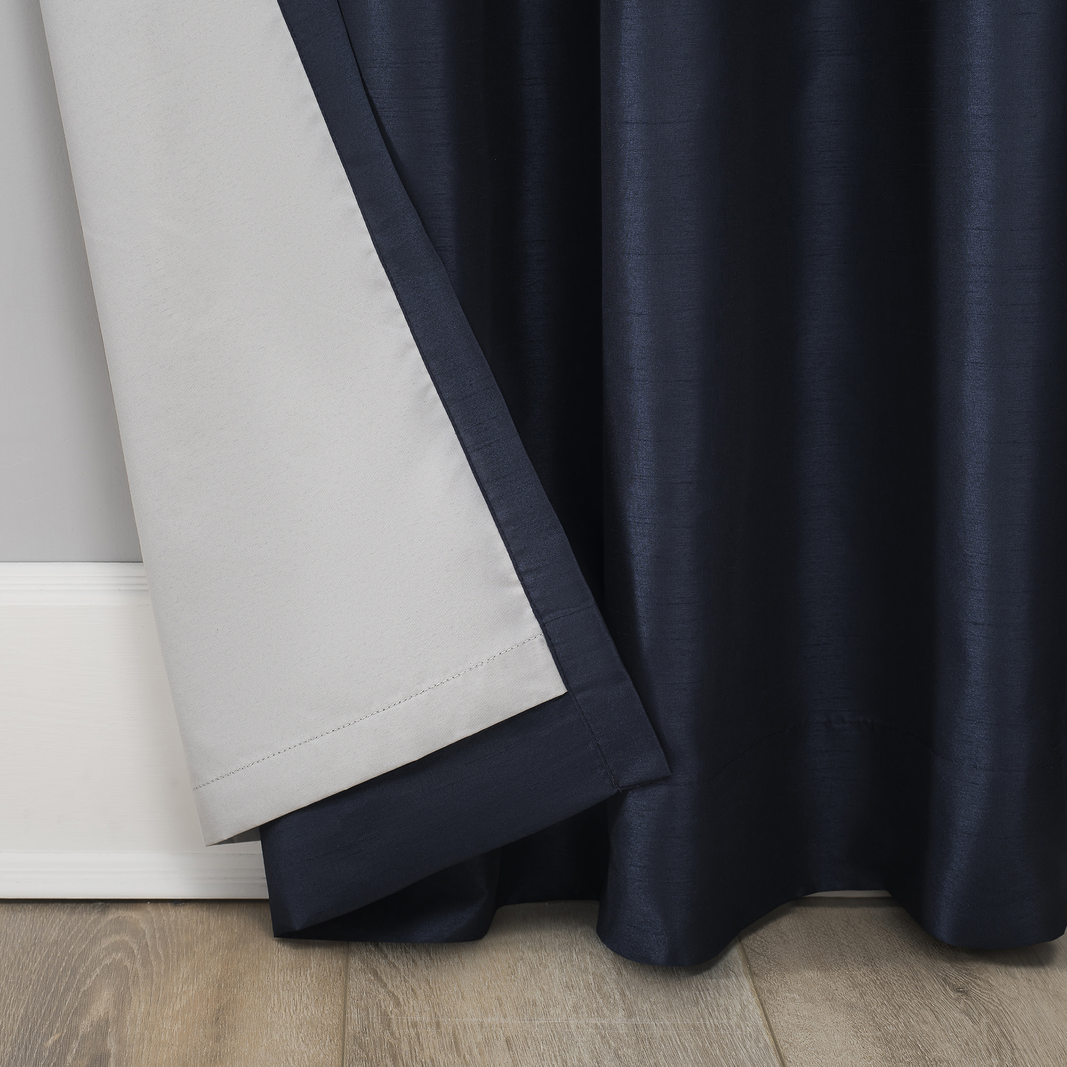 Sun Zero Evelina Faux Dupioni Silk Thermal Extreme 100% Blackout Back Tab Curtain Panel,50" X 84, Navy Blue