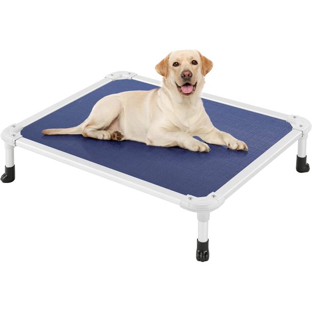 Chew Proof Elevated Dog Bed - Cooling Raised Pet Cot - Silver Aluminum Frame and Durable Textilene Mesh Fabric, Unique Designed No-Slip Feet for Indoor or Outdoor Use, Black Silver, X Large