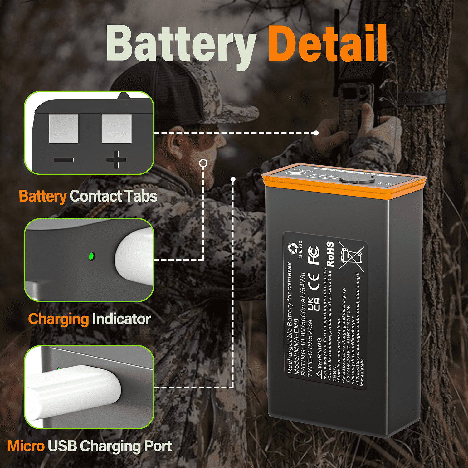 2 Pack 5000Mah battery replacement Compatible for Edge Series Cellular Trail Camera 5000mAh Lithium-Ion Battery Compatible with Moultrie Edge, Edge PRO, Edge 2, Edge 2 PRO 10.8V 54Wh