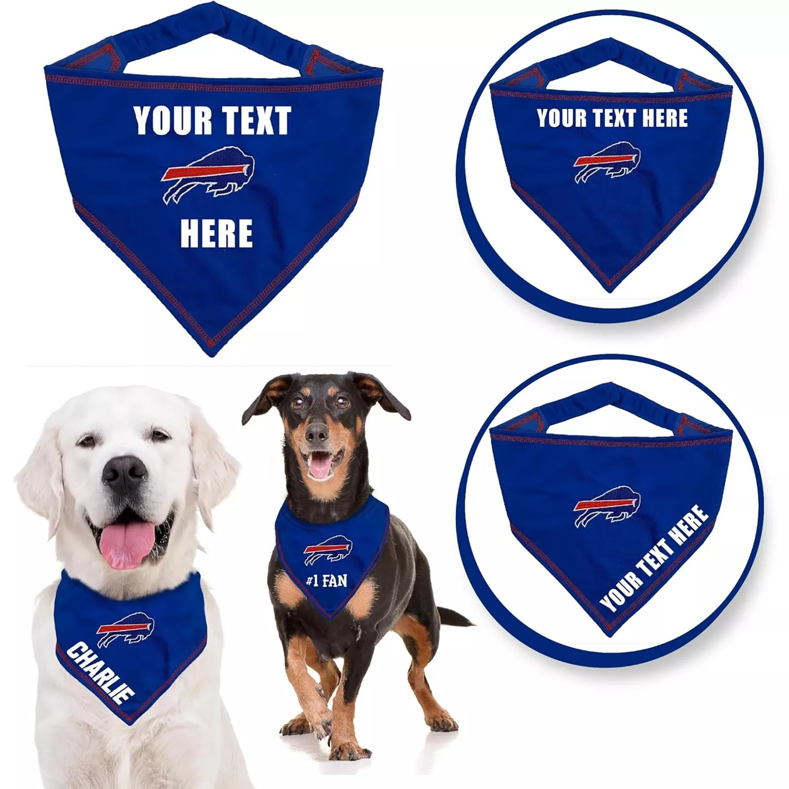 Pets First NFL Personalized Tie Bandana for Dogs & Cats Customizable Dog Bandana