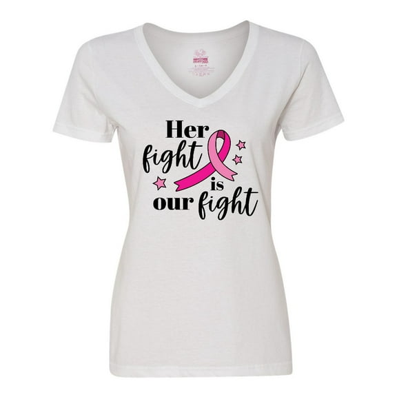 Inktastic Breast Cancer Awareness Her Fight is our fight Women's V-Neck T-Shirt