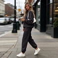 thumbnail image 5 of Women 2 Piece Outfits Fall Sweatsuit Lounge Set | Long Sleeve Drop Shoulder Crewneck Sweatshirt,Wide Leg Sweatpants,Casual Tracksuit,Winter Vacation Travel Outfits Black S, 5 of 6