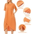 thumbnail image 4 of Vestido de mujer de moda O Cuello de manga corta Cintura alta Bolsillos de dobladillo asimétric Abanopi Vestido de mujer, 4 of 7