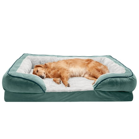 UPC: 0842229120011 | FurHaven Pet Products Velvet Waves Perfect Comfort Cooling Gel Memory Foam Sofa-Style Pet Bed for Dogs & Cats – Celadon Green Jumbo