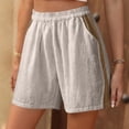 thumbnail image 6 of USSUMA Womens Colorblock Patchwork Wide Leg Five Inch Inseam Shorts High Waist Elastic Waist Pull On Breathable Cotton Blend Relaxed Fit Casual Summer Beachwear Travel, 6 of 7
