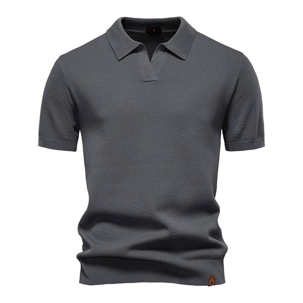 pstuiky camisetas de hombre, Suéter informal de manga corta con cuello vuelto, cómodo y liso para hombre camisetas de hombre xxl