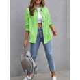 thumbnail image 4 of SEARIPE Women's Casual Denim Jacket Frayed Hem Ripped Long Sleeve Jean Jacket With Pockets Apple Green L, 4 of 5