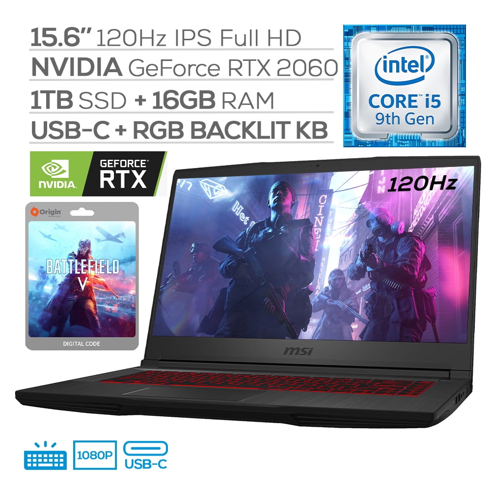 MSI GF65 VR Ready Gaming Laptop, 120Hz 15.6" FHD IPSLevel, NVIDIA RTX