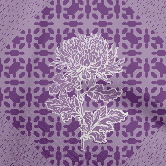 oneOone Cotton Cambric Purple Fabric Asian Japanese Floral Geometric With Flowers Fabric For Sewing Printed Craft Fabric By The Yard 42 Inch Wide