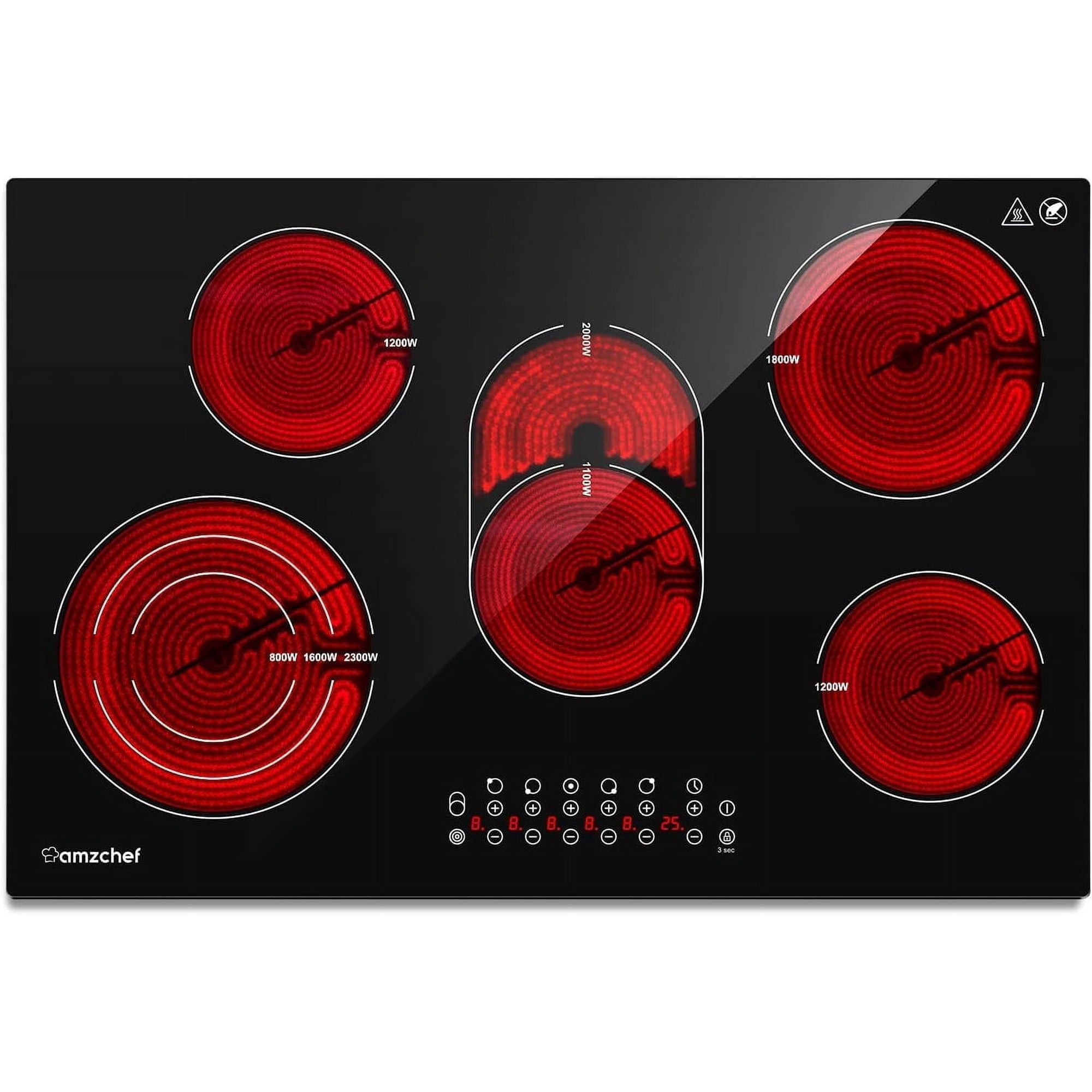 AMZCHEF 30" Built-in Electric Stove, 8500W Induction Cooktop with 5 Burners, 240V Power Electric Cooktop with Touch Sensor Control, Timer, Child Safety Lock, for All Kinds of Cookware