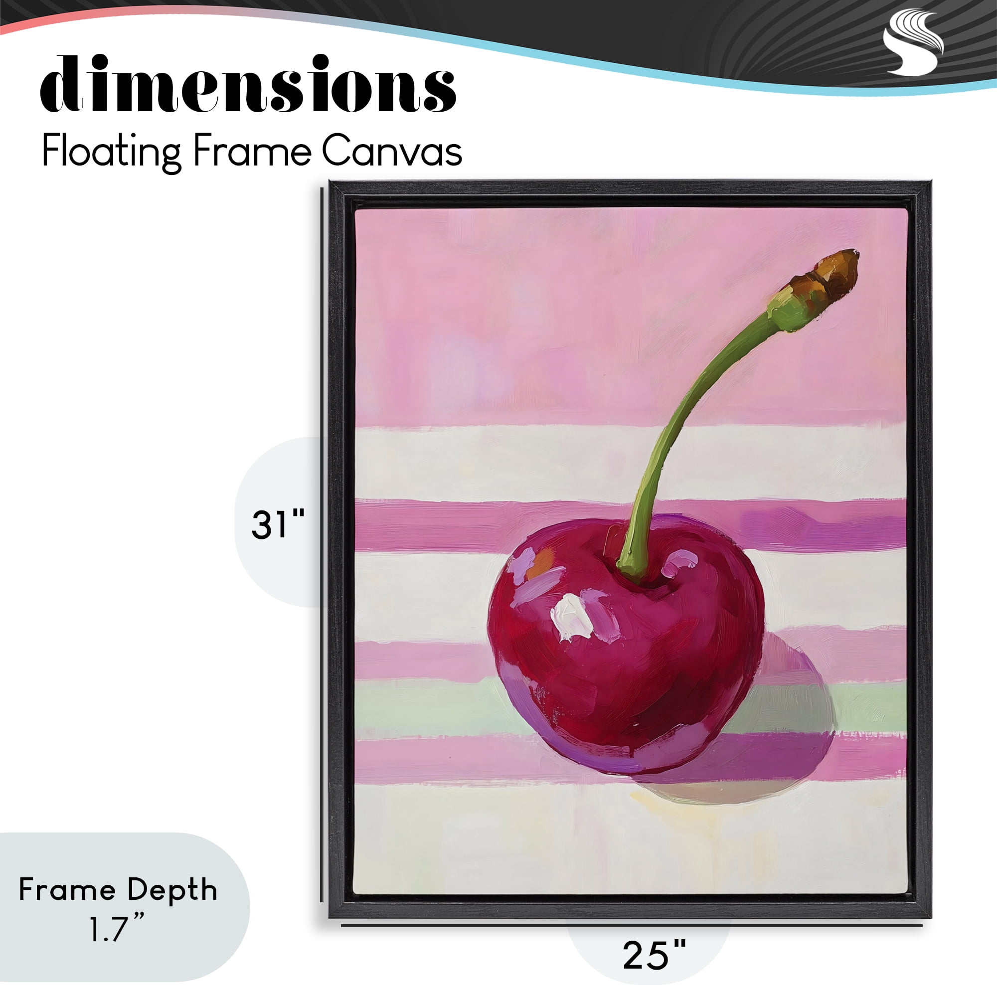 Stupell Industries Cherry on Pink Stripes Black Framed Floater Canvas Wall Art, design by The Prints Vibe