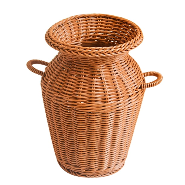 1 unid casero decorativo flor canasta simulación ratán tejido de flores tejido (marrón claro)