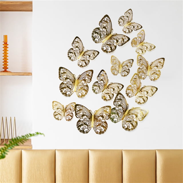 12 Pcs Autocollants Muraux Creux Texture Métallique 3D