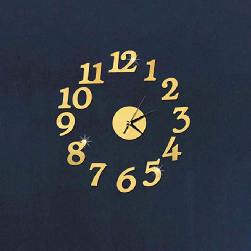 Large DIY Wall Clock, Modern 3D Wall Clock with Mirror Numbers Stickers for Home Office