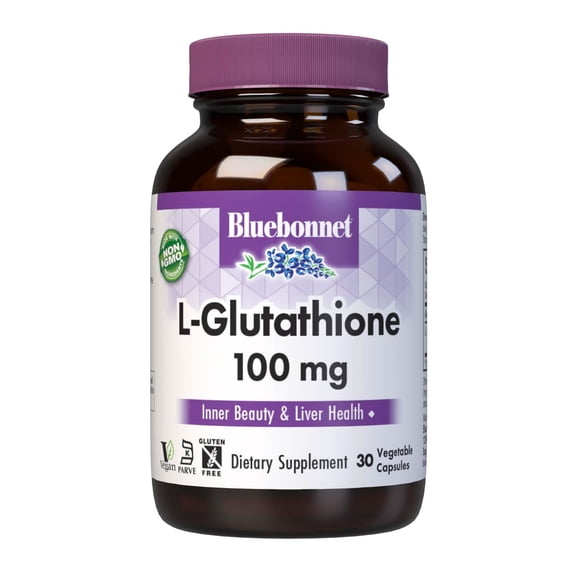 Bluebonnet L-Glutathione 100mg, Free-Form Amino Acid, Free Radical Protection*, 30 Days