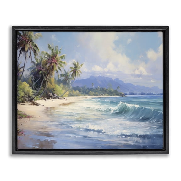 Stupell Industries Coastal Tropical Coast with Rolling Waves Black Floating Frame Canvas Art, 21 x 17, by Franklyn Gregory