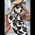 thumbnail image 4 of Vestido de Verano para Mujer, Estampado Floral, Mangas Murciélago Recortadas, Cuello Redondo, Corte A, Cintura Alta, Midi Negro S, 4 of 7