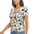 thumbnail image 2 of Wukai Aabstract Eyes Casual V-Neck Graphic Tees for Women: Lightweight and Breathable Summer Tops with Stylish Design-Medium, 2 of 8