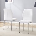 thumbnail image 2 of Luxury Simple Chair - Set of 2 White PU Material High Resilience Dining Chair with Metal Silver Leg.The Chair Back Has a Vertical Stripe Design With Smooth And Uniform Lines., 2 of 11