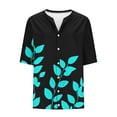 thumbnail image 4 of Njagoc3 Women's Turquoise Leaf Print Button-Down Shirt - Vibrant Nature-Style Summer Casual & Vacation Wear, 4 of 5